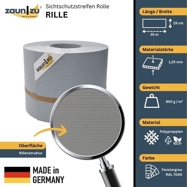 Zaun zu Sichtschutzstreifen Rolle, Rille Design, aus Polypropylen