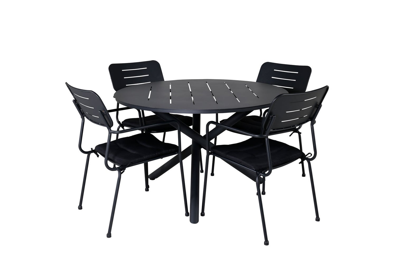 Alma Gartenset Tisch Ø120cm und 4 Stühle Nicke schwarz.