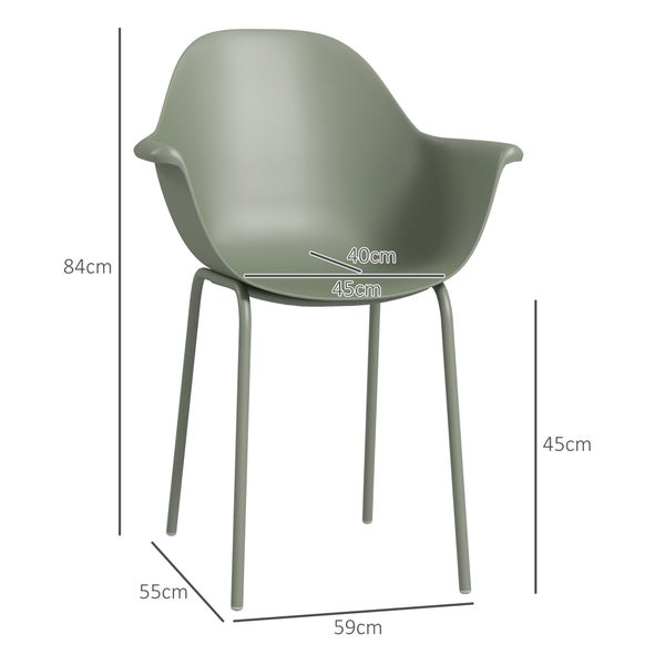 Outsunny 4er Set Gartenstuhl, Terrassenstühle mit Rückenlehne und Armlehne, bis 120 kg belastbar, 75B x 87T x 90H cm, HDPE, Grün