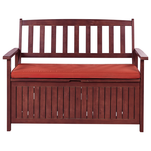 Gartenbank mit Auflage SOVANA 120 cm mit Stauraum Akazienholz Rot