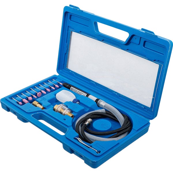 Druckluft-Micro-Stabschleifer Set im blauen Koffer