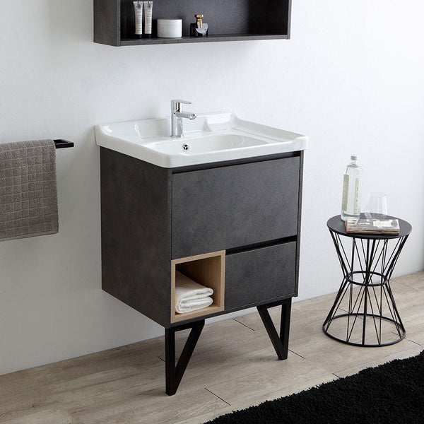 Moderne Badmöbel in 60cm mit Spiegelschrank in anthrazitgrau | Vienna