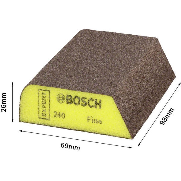 Schleifklotz mit Bosch Logo beim Schleifen eines Holzstücks