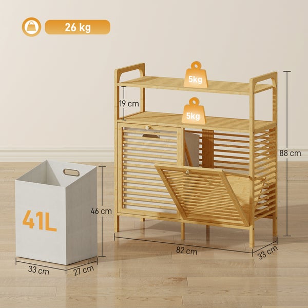 Bambus Schuhregal mit Wäschekorb und den Maßen