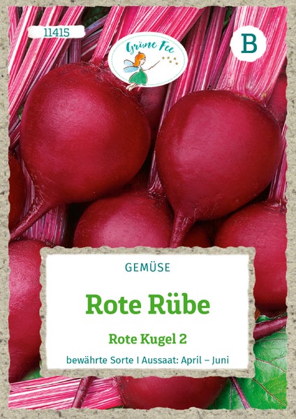 Samentüte für Rote Rübe Rote Kugel 2 mit Grüne Fee Logo, Gemüsesamen für die Aussaat von April bis Juni.