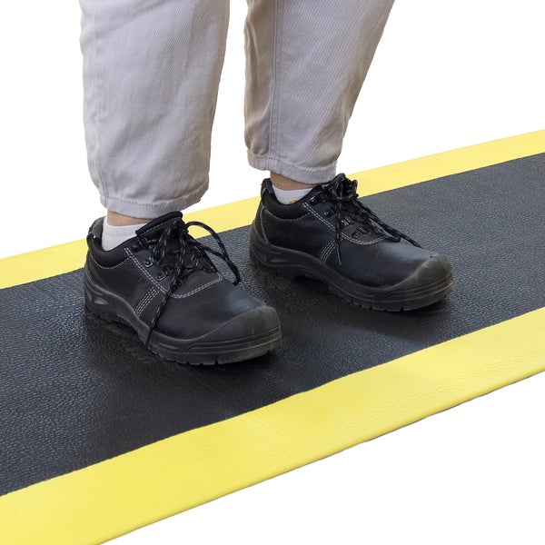 PROREGAL Anti-Ermüdungsmatte aus Vinyl | HxBxT 1x60x100cm | gelb/schwarz | Arbeitsplatzmatte | Anti-Rutsch, Matte, Fußmatte