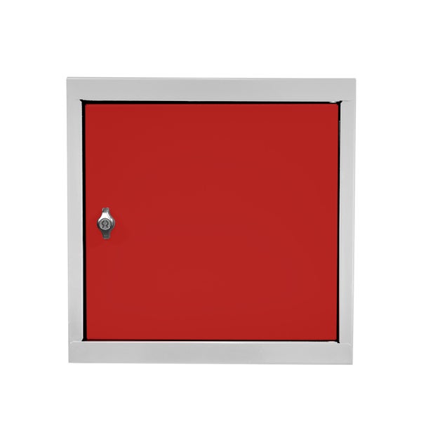 PROREGAL Schließfachwürfel Blocky mit Drehriegelschloss für Vorhängeschloss | HxBxT 40x40x40cm | Lichtgrau/Rot | Tresor, Schließfach