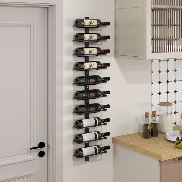 HOMCOM Weinregal Flaschenregal für 10 Weinflaschen, Flaschenhalter zur Wandmontage Aufbewahrungsregal aus Stahl, Weinflaschenregal für Küche, Esszimmer Schwarz