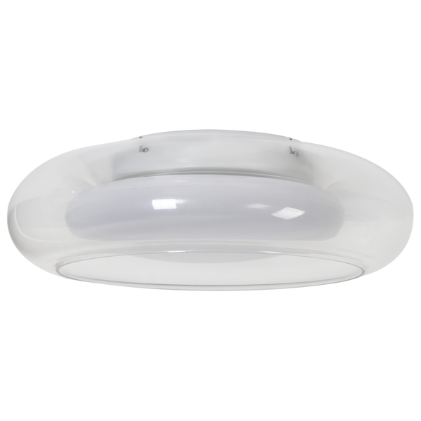 Runde LED Deckenleuchte mit transparentem Glasrand und zentralem opalen Diffusor als moderne Deckenlampe für den Innenbereich.