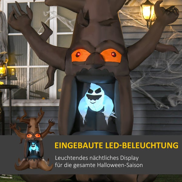 HOMCOM Aufblasbarer Halloween Baum mit 3 Lichtern für den Garten, 180 x 140 x 240 cm, Polyester, Braun