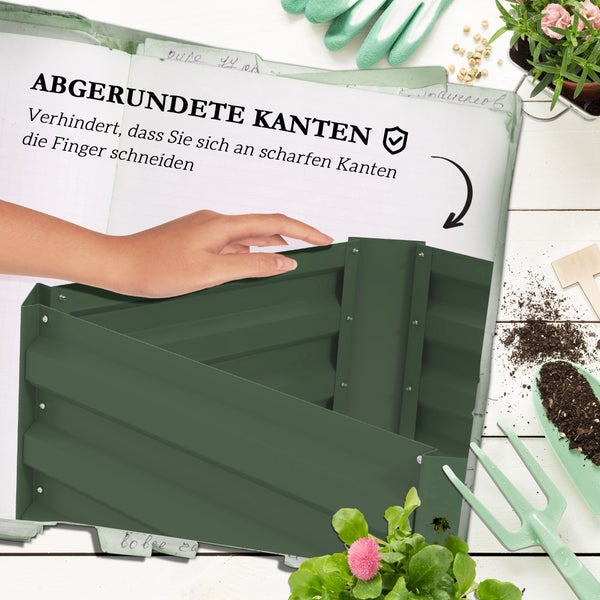 Outsunny Hochbeet mit Rankhilfe, Blumenkasten mit Offenem Boden, Gemüsebeet, Pflanzkasten, Kräuterbeet für Garten, Balkon, Verzinkter Stahl, Grün, 61 x 61 x 140 cm