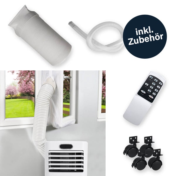 Home Deluxe - Klimaanlage Mobil SET MOKLI XL DELUXE - 9000 BTU/h (2.600 Watt) - Mobiles Klimagerät mit 5in1 System: kühlen, heizen, entfeuchten, lüften, Nachtmodus