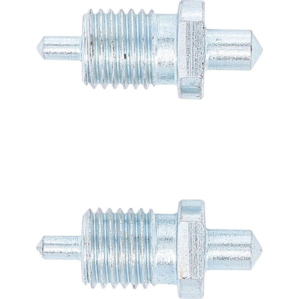 Zwei Zentrierspitzen aus verzinktem Stahl für Holzdübel, zum exakten Markieren von Bohrlöchern.