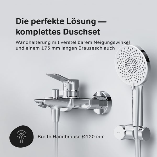 Komplettes Duschset mit Wandhalterung, verstellbarem Neigungswinkel und 175 mm Brauseschlauch