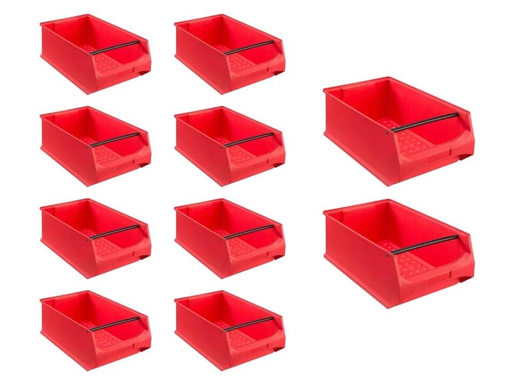 PROREGAL SparSet 10x Rote Sichtlagerbox 5.1 mit Griffstange HxBxT 20 x 30 x 50 cm 21,8 Liter Sichtlagerbehälter
