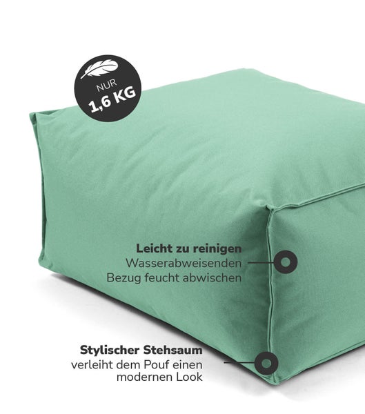 mokebo Outdoor Pouf o. Hocker in Grün 'Der Ruhestifter', Fußhocker mit EPS-Perlen Füllung