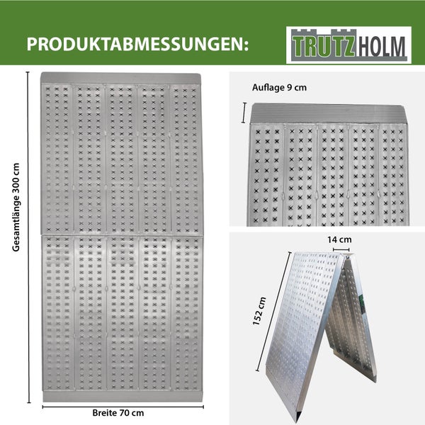 Produktdarstellung einer TrutzHolm Verladerampe mit Maßangaben