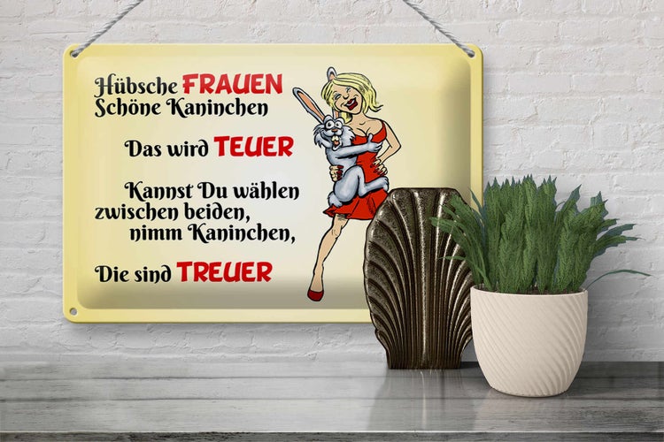 Blechschild Spruch 30x20cm Hübsche Frauen schöne Kaninchen