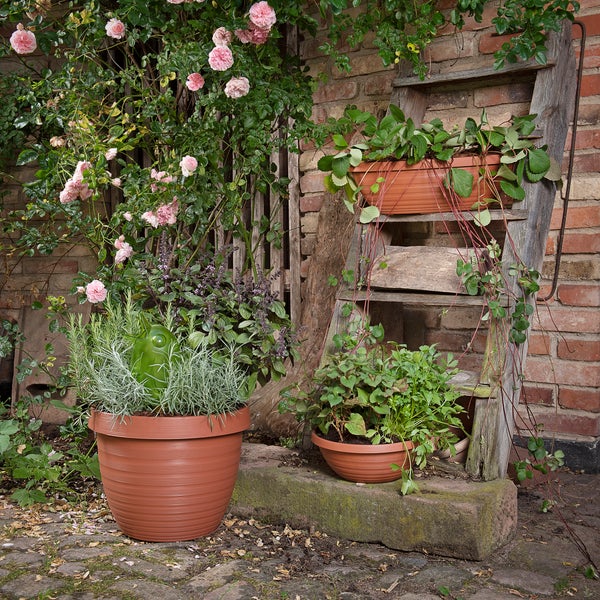 Scheurich Country Star 40, Pflanzgefäß/Blumentopf/Pflanzkübel, rund,  aus Kunststoff Farbe: Terracotta, 39 cm Durchmesser, 30 cm hoch, 21,5 l Vol.