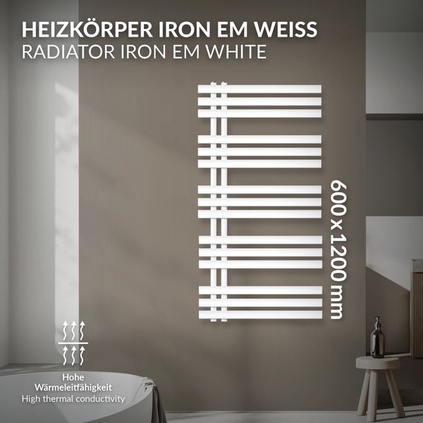 ECD Germany Iron EM Design Badheizkörper - 600 x 1200 mm - Weiß - Designheizkörper Paneelheizkörper Heizkörper Handtuchwärmer Handtuchtrockner Heizung Radiator