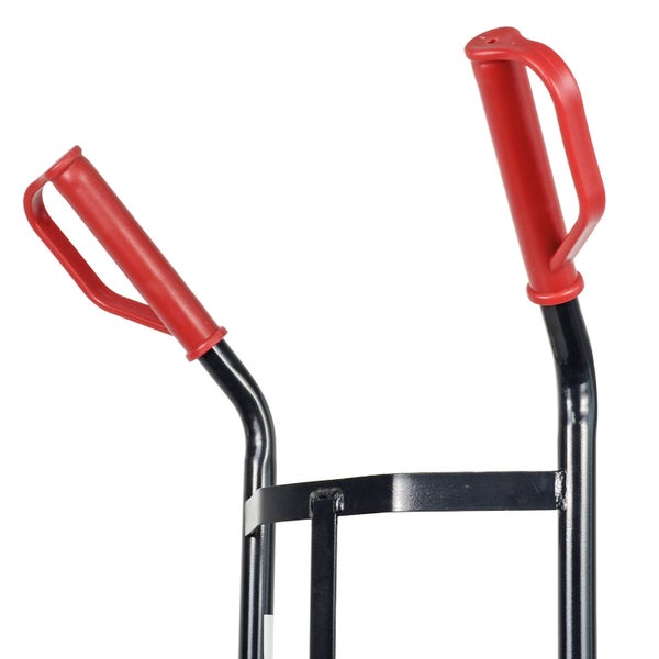 Griffbereich einer Sackkarre mit roten Handgriffen