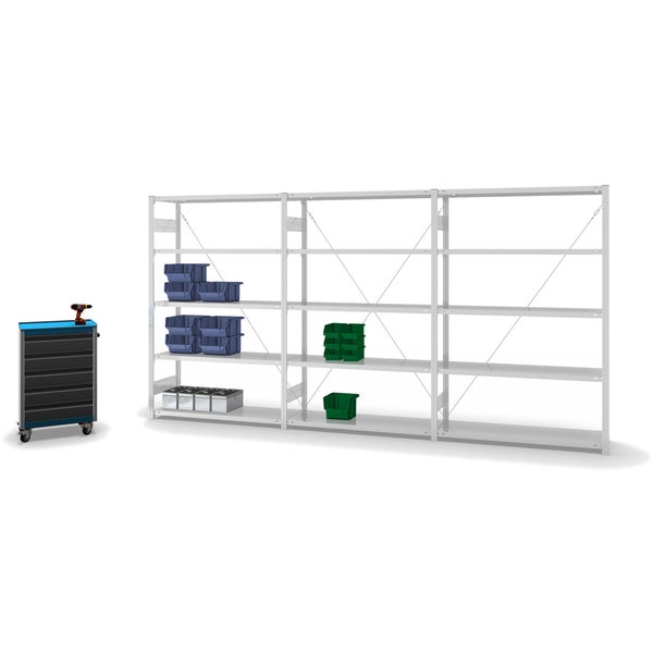 PROREGAL Fachbodenregal Stecksystem T-Profil Light-Duty Grundregal HxBxT 200 x 130 x 40 cm 5 Ebenen Fachlast 180 kg Einseitig Nutzbar Lichtgrau