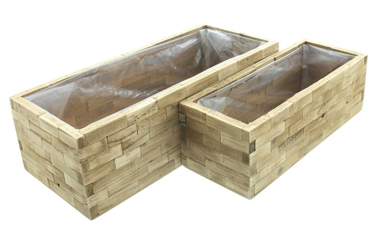 FRANK FLECHTWAREN|Pflanzkasten Puro, 2er Set, 37 x 14 x 12, 47 x 19 x 14 cm, HOLZ, FOLIE