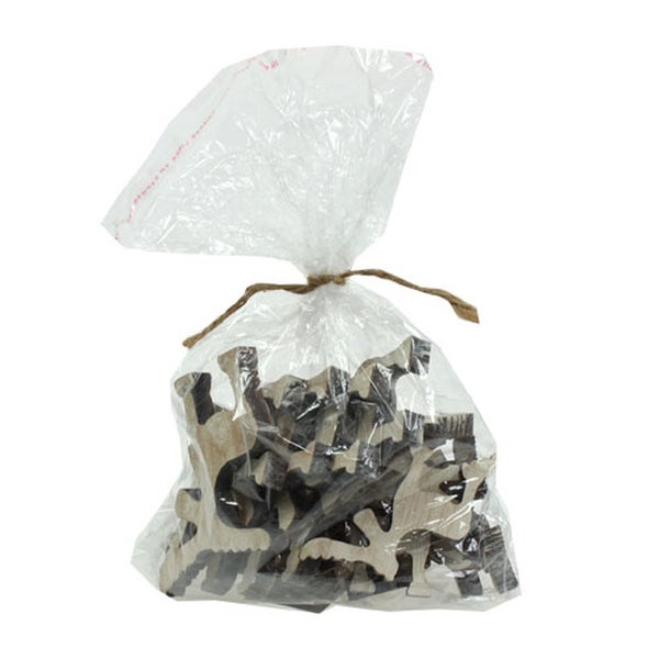 Dekorative Holzanhänger in Vogelform in einer Plastiktüte