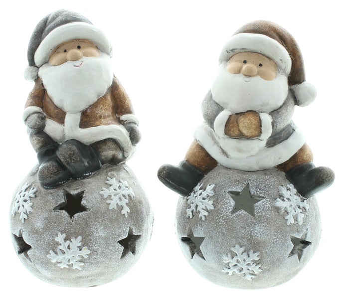 FRANK FLECHTWAREN | Santa LED-Kugel, 2er Set, 9 x 9 x16,5 cm, TERRACOTTA