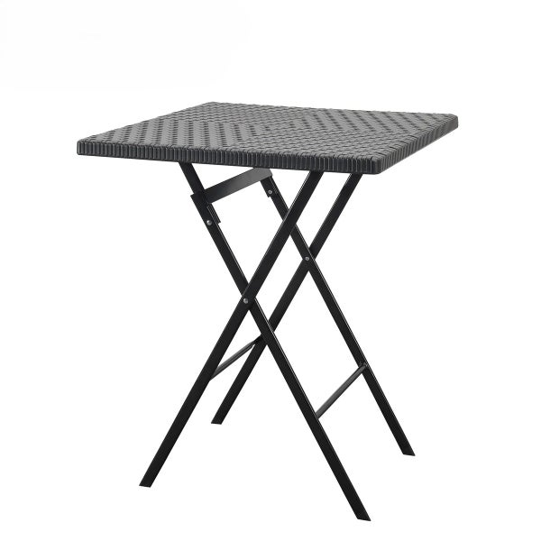 Quadratischer Klapptisch mit Kunststoffgeflechtplatte und Stahlgestell
