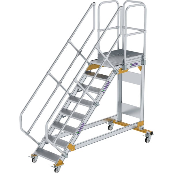 Günzburger Steigtechnik Plattformtreppe 45° fahrbar Stufenbreite 0,6 m 8 Stufen Aluminium geriffelt - 600768
