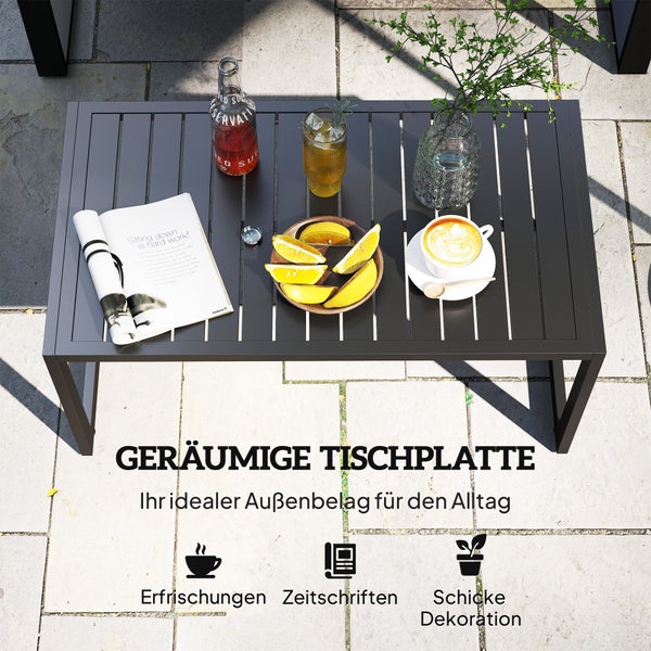 Outsunny Beistelltisch mit Lamellendesign Balkontisch aus Aluminium Kaffeetisch wetterfest Gartentisch pflegeleicht Sofatisch Outdoor Tisch für Balkon Garten Terrasse 90 x 50 x 42 cm Schwarz