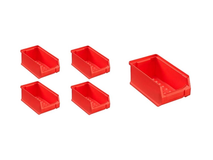 PROREGAL SparSet 5x Rote Sichtlagerbox 2.0 HxBxT 7,5 x 10 x 17,5 cm 0,8 Liter Sichtlagerbehälter