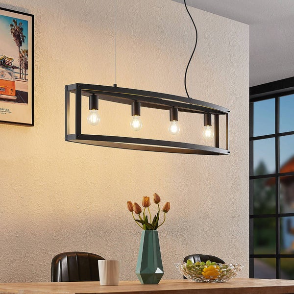 Lindby Pendelleuchte Mizgin (Landhaus, Vintage Rustikal) in Schwarz aus Metall (4 flammig E27) - Deckenlampe Esstischlampe Hängelampe Hängeleuchte Wohnzimmerleuchte