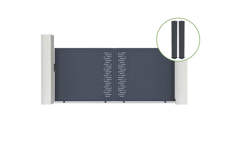 Schiebetor 4m ARLBERG H.180cm graues Aluminium + 2 Pfosten 20x20cm H.190cm