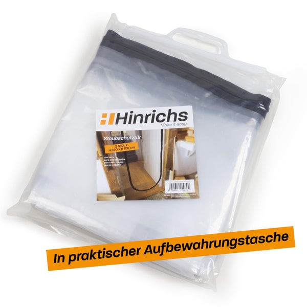 Hinrichs Staubschutztür 2 Stück in praktischer Aufbewahrungstasche, 220 mal 120 Zentimeter, transparent mit Reißverschluss.