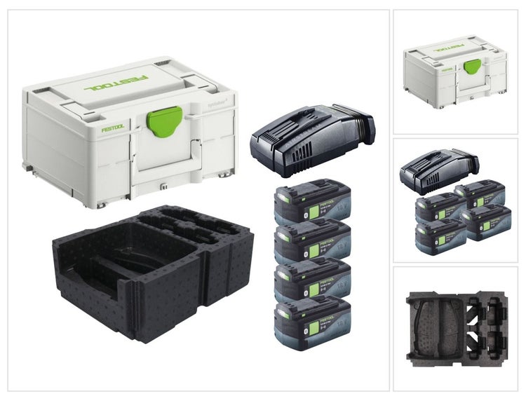 Festool Energie Set 4x BP 18 Li 5,0 ASI EU Akkupack 18 V 5,0 Ah ( 4x 577660 ) + SCA 16 Schnellladegerät 10,8 V - 18 V ( 576953 ) + Systainer