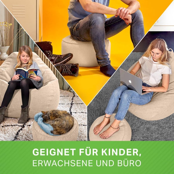 Green Bean Sitzsack-Hocker 45x25cm mit EPS-Perlen Füllung - Fußhocker Fußkissen Sitz-Pouf für Sitzsäcke - Bodenkissen für Kinder und Erwachsene - Fußablage Sitzkissen Sitzhocker Sand