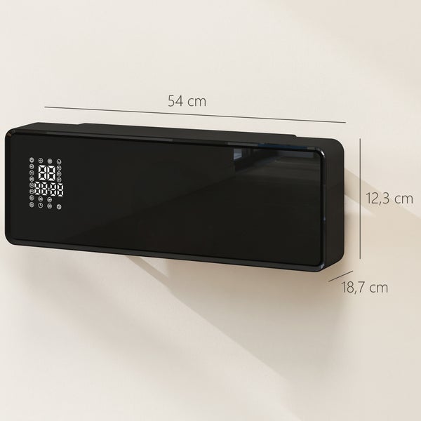 Elektrischer Wandkonvektor mit LED Display und Programmierfunktion, Abmessungen 54 cm mal 12,3 cm mal 18,7 cm.