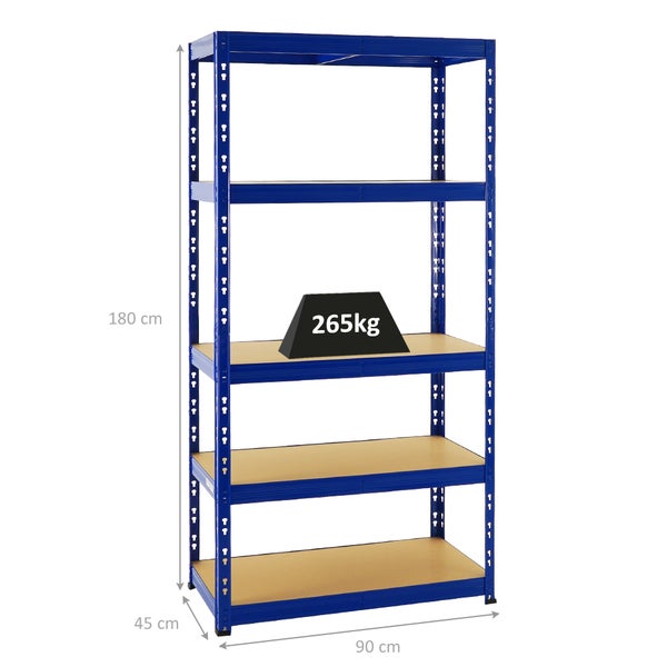 PROREGAL Schwerlastregal Tiger HxBxT 180 x 90 x 45 cm Fachlast 265 kg 5-Ebenen Blau