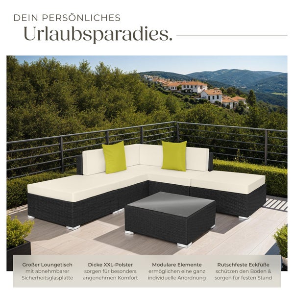 Rattan Lounge tectake Paris mit Sicherheitsglasplatte mit Aluminiumgestell schwarz