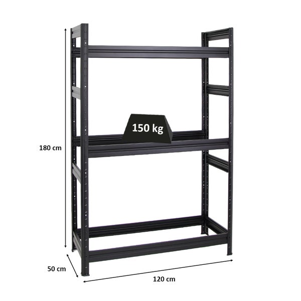 PROREGAL Reifenregal Dino HxBxT 180 x 120 x 50 cm Fachlast 150 kg bis zu 12 Reifen Schwarz
