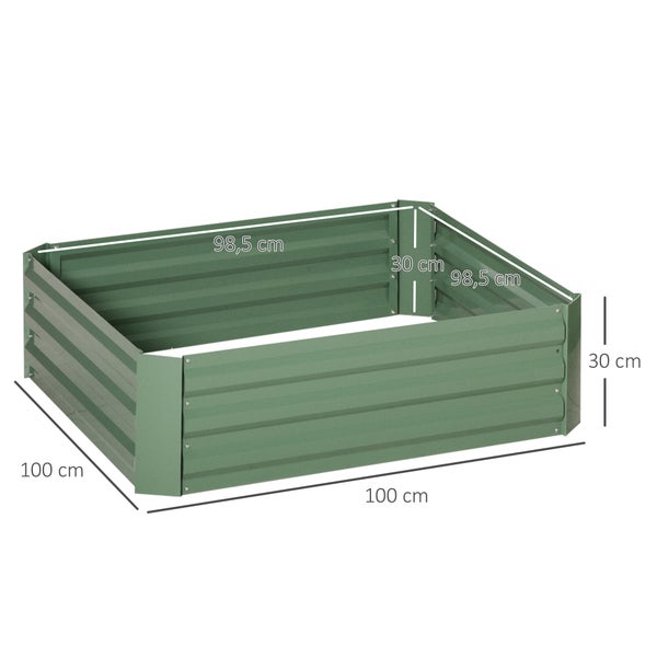 Outsunny Hochbeet Set, 2-TLG. Gartenbeet, Pflanzkasten, Blumenkasten, Pflanzkübel, Blumenkübel für Garten, Terrasse, Verzinkter Stahl, Grün, 100 x 100 x 30 cm