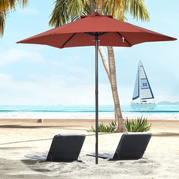 Outsunny Sonnenschirm Ø196 cm, Drehbar Sonnenschirm mit Knickfunktion, sechseckig Balkonschirm Strandschirm windfest stabil Marktschirm Kurbelschirm Sonnenschutz für Strand Balkon Garten, Weinrot