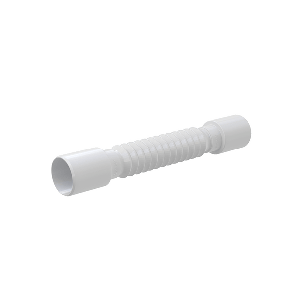 Flexibler, weißer Kunststoff-Anschluss für Abflussrohre.