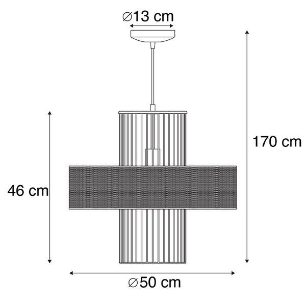 Technische Zeichnung einer Pendelleuchte mit den Maßen 170 cm Höhe, 50 cm Durchmesser und 13 cm Baldachindurchmesser