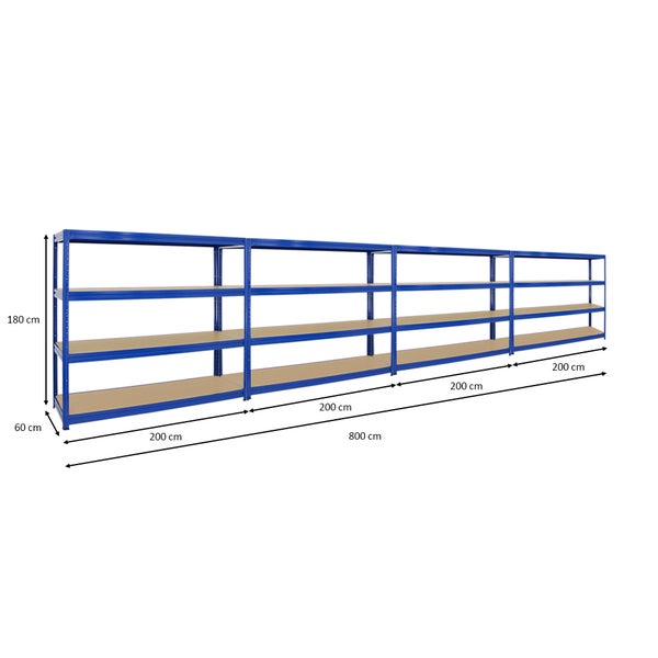 PROREGAL Mega Deal 4x Schwerlastregal Dino HxBxT 180 x 200 x 60 cm Fachlast 600 kg Blau