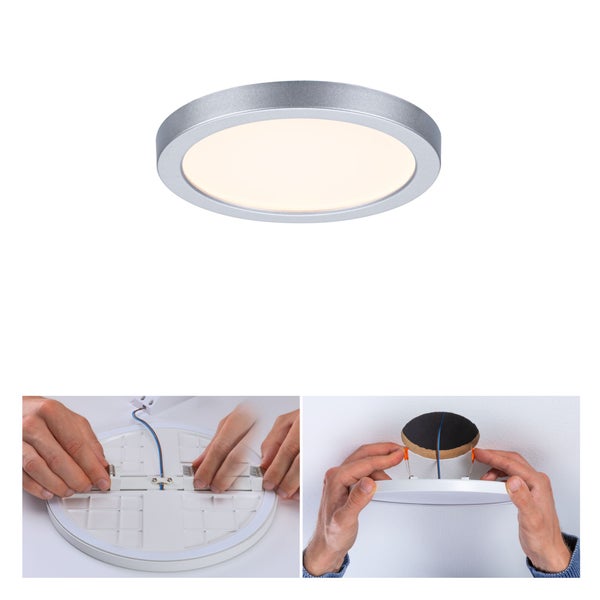 Runde LED Deckenleuchte Atria Shine von Paulmann mit Holzoptik Rahmen und Backlight Effekt inklusive Produktverpackung