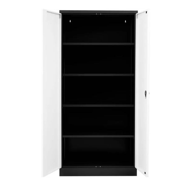 PROREGAL Stahlschrank Bee 4 Fachböden HxBxT 195 x 92 x 42 cm Pulverbeschichtetes Fachbodenmaterial Schwarz & Weiß
