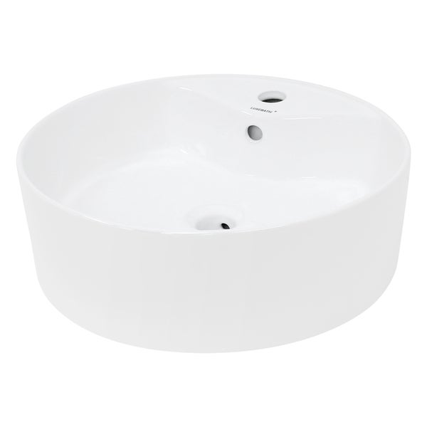 ECD Germany Waschbecken Waschtisch Ø 460 x 155 mm aus Keramik Rund Weiß - Aufsatzbecken Aufsatzwaschbecken Handwaschbecken Aufsatzwaschtisch Spülbecken Becken Wasserfall Waschschale Waschschüssel